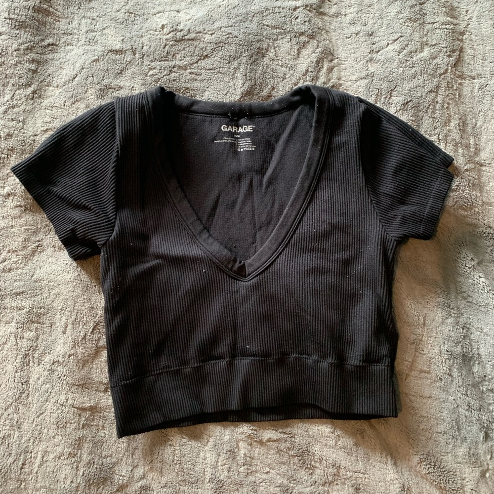 Garage Black Fitted Crop T-Shirt